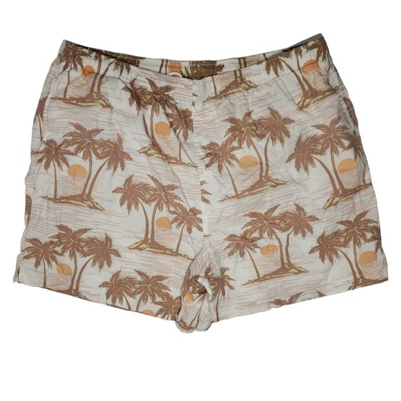 Palm Tree Swim Trunks Board Shorts Brief-Lined Pull-On Sunset Tropical Island - Picture 1 of 4